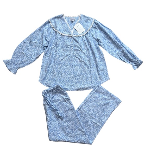 Lanz of Salsburg Other - Lanz of Salzburg Blue Floral Two Piece PJ Pajama Sleep Set Modest Flannel Small